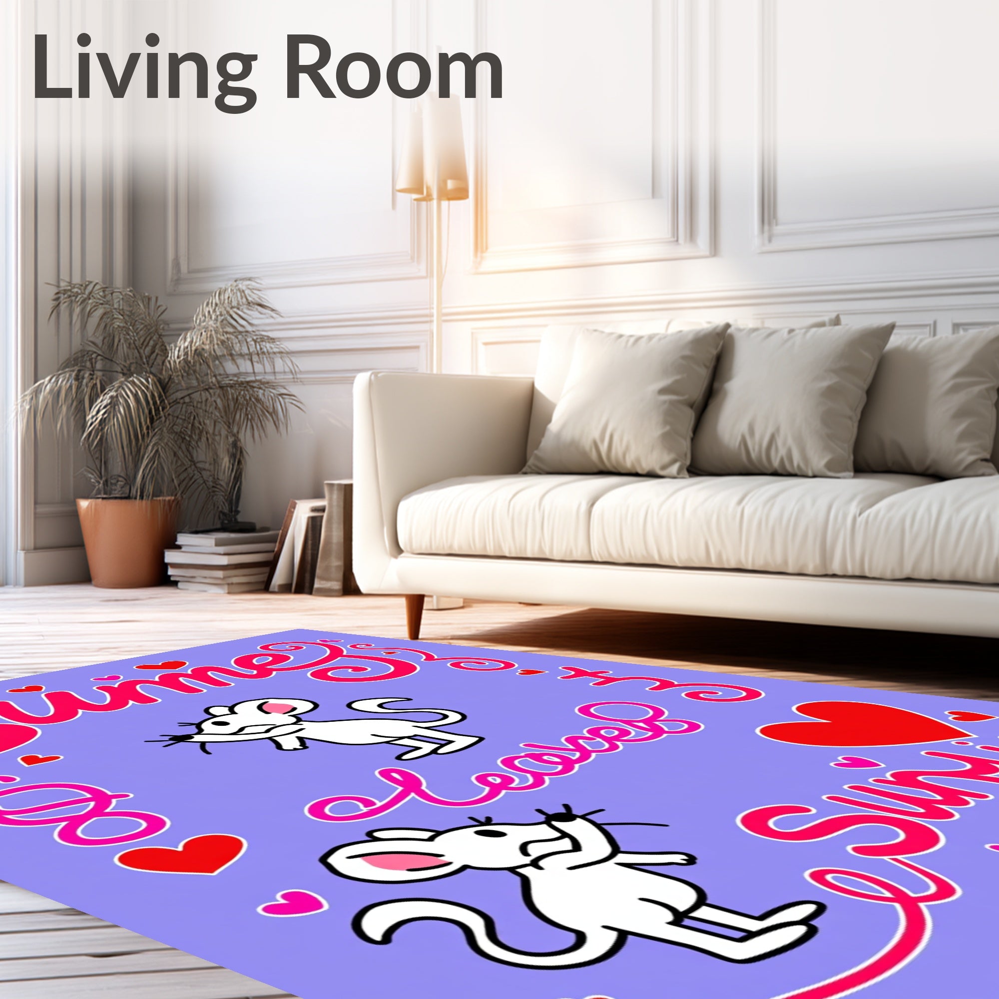 Cute White Mice Hearts Love Design Rug