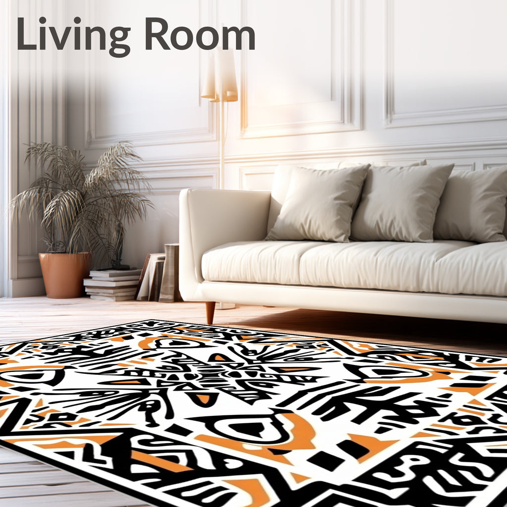Bold Orange Tribal Geometric Medallion Rug