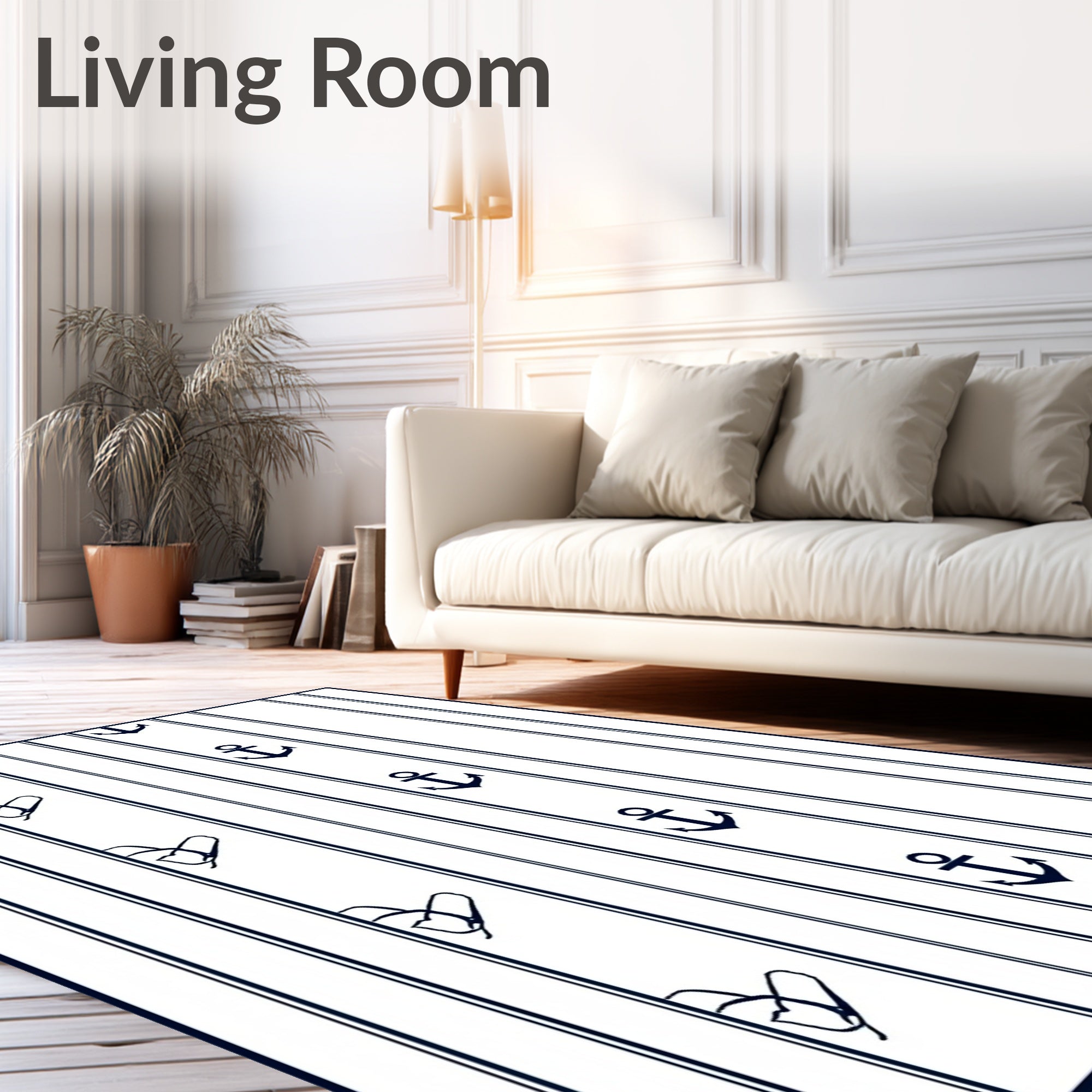 Nautical Navy Blue Anchor Stripe Rug