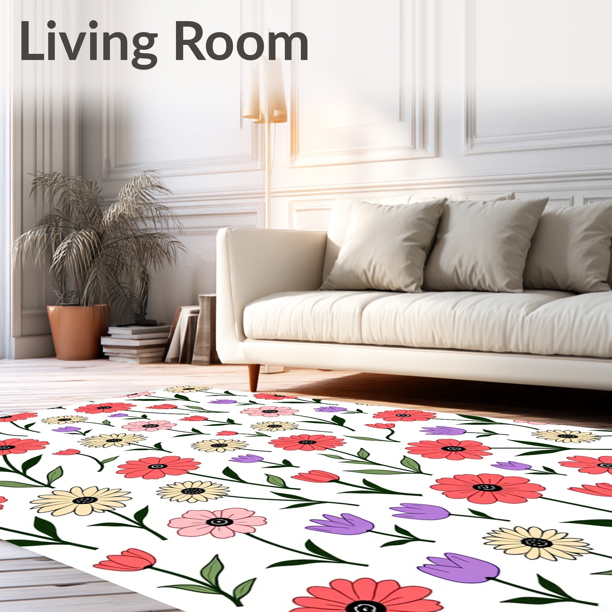 Coral Pink Daisy Tulip Garden Rug