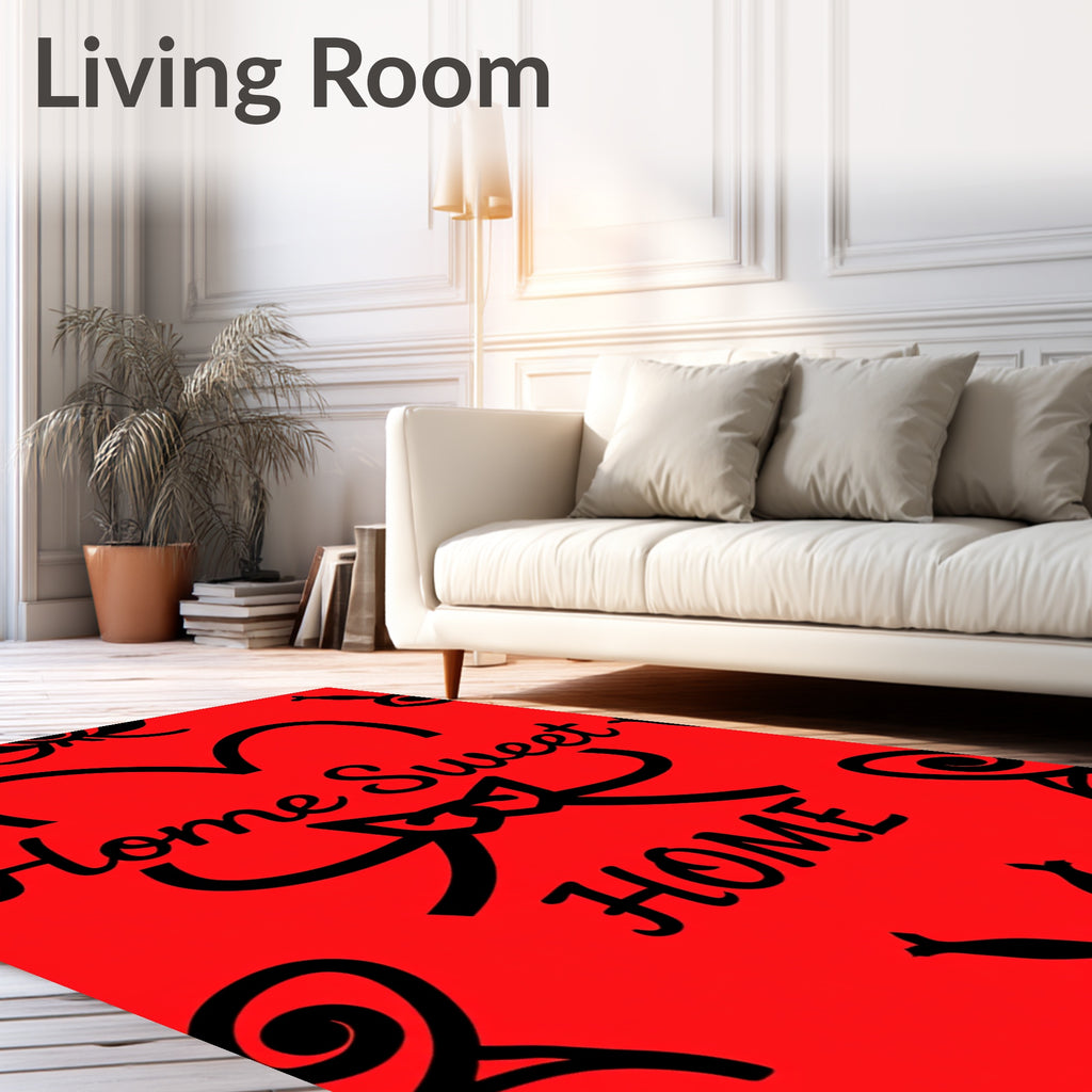 Red Black Heart Swirl Decorative Rug