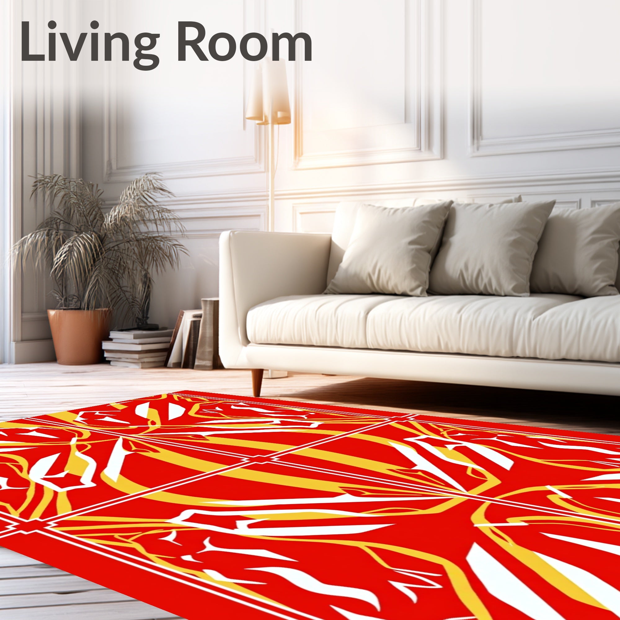 Bold Red Yellow White Angular Fusion Rug