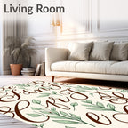 Brown Calligraphy Leaf Print Rug