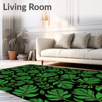 Vivid Green Feathery Flora Fabric Rug