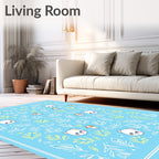 Cute Blue Bear Mushroom Foliage Rug