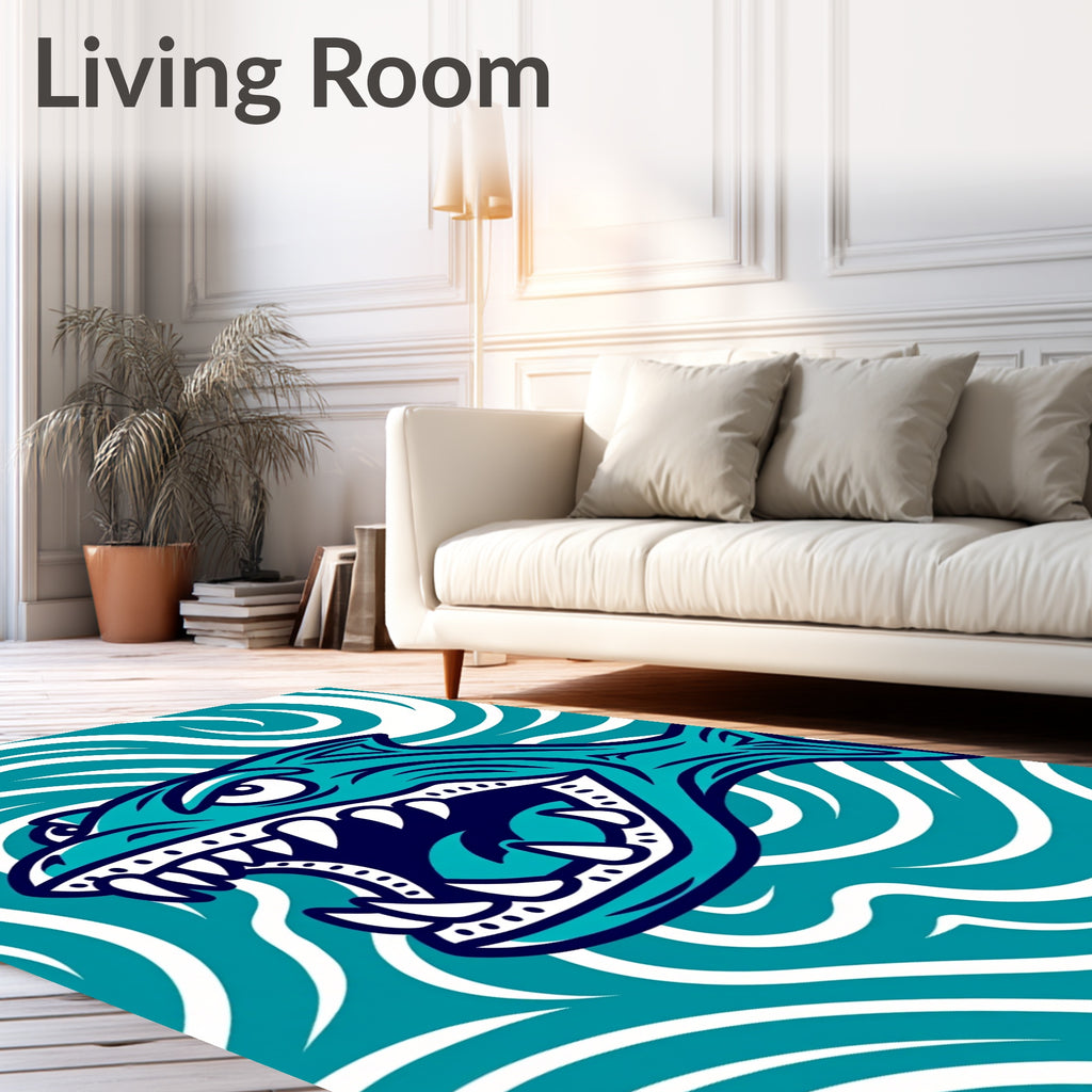 Fierce Teal Shark Ocean Waves Rug