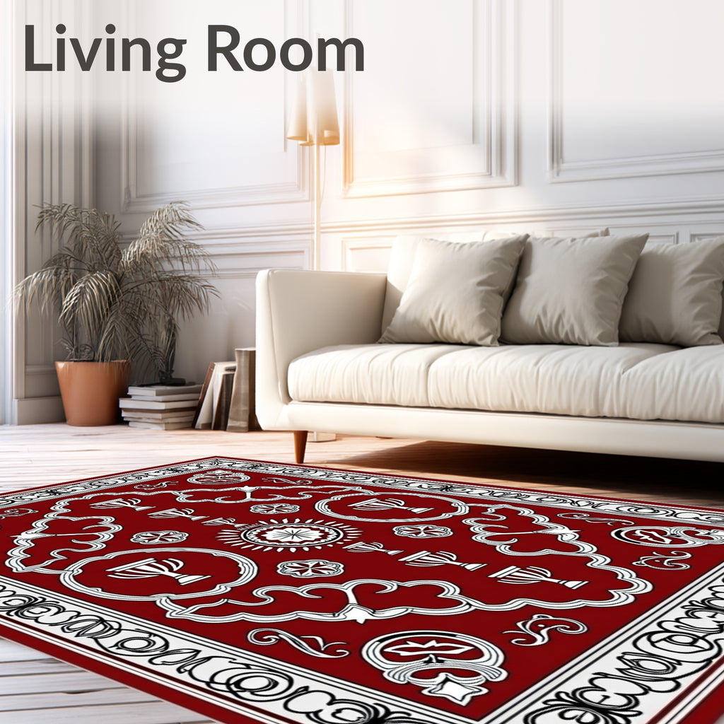 Crimson White Trophy Floral Border Rug