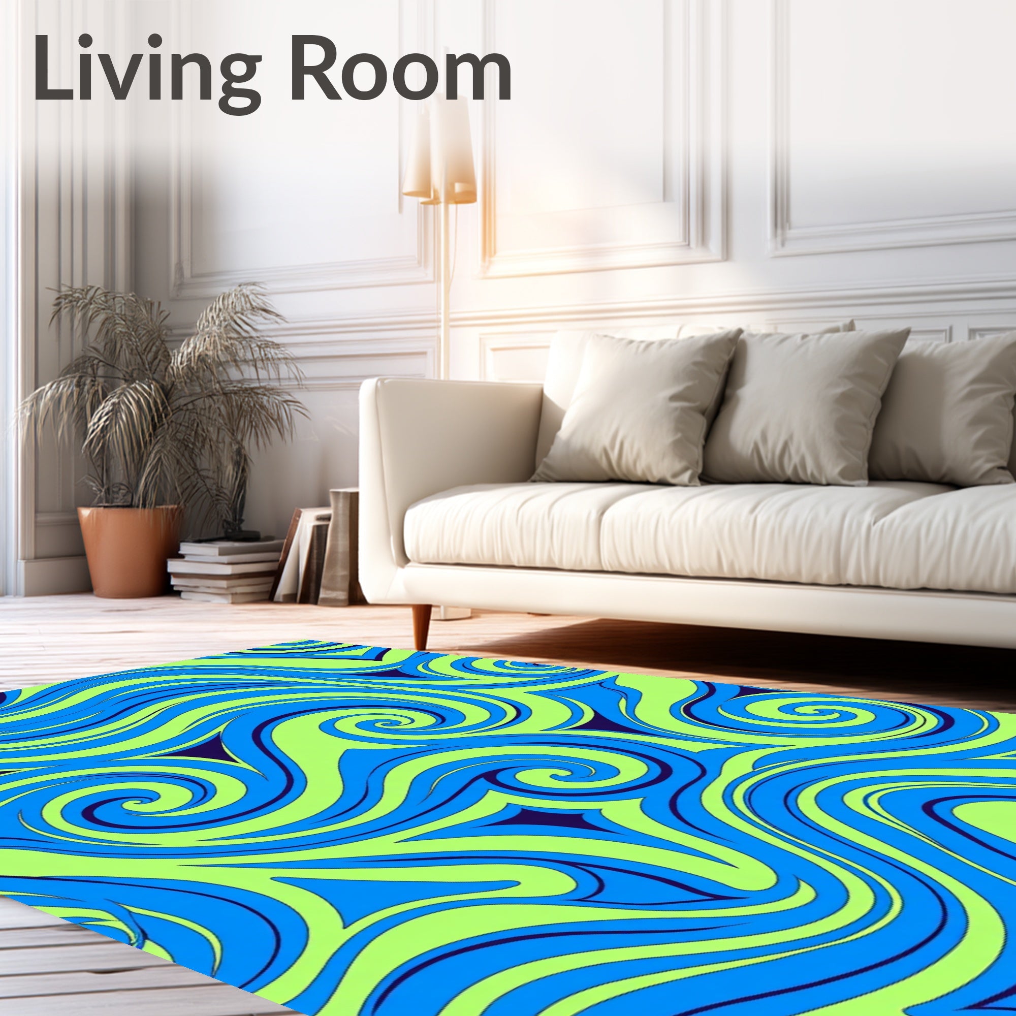 Vibrant Blue Green Swirls Rug