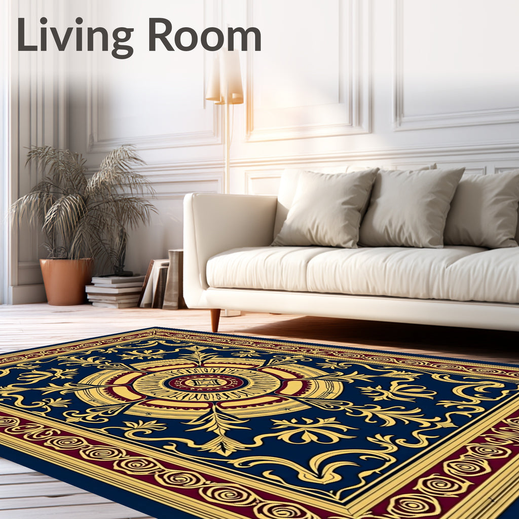 Deep Blue Gold Crimson Medallion Rug