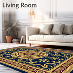 Deep Blue Gold Crimson Medallion Rug