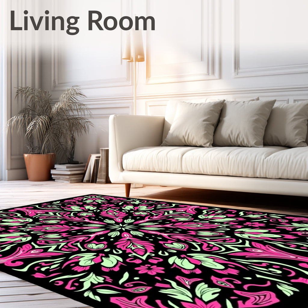 Neon Pink Mint Floral Mandala Rug