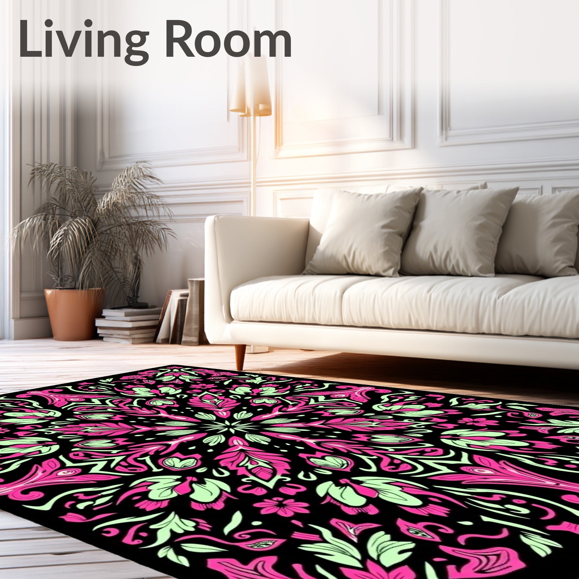 Neon Pink Mint Floral Mandala Rug