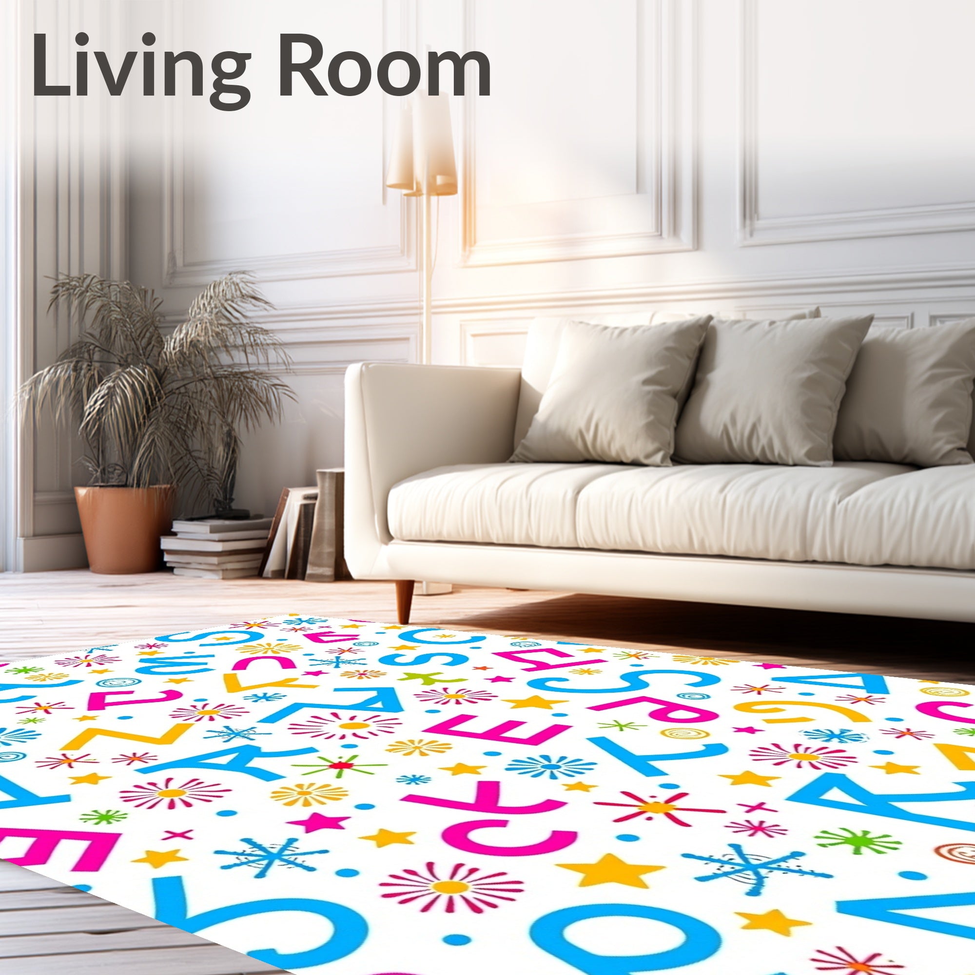 Colorful Alphabet Stars Flower Collage Rug