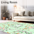 Whimsical White Hare Floral Garden Rug