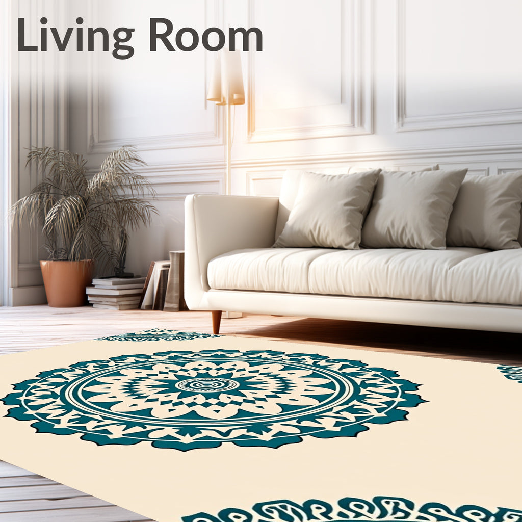 Teal Mandala Inspired Circular Ornament Rug