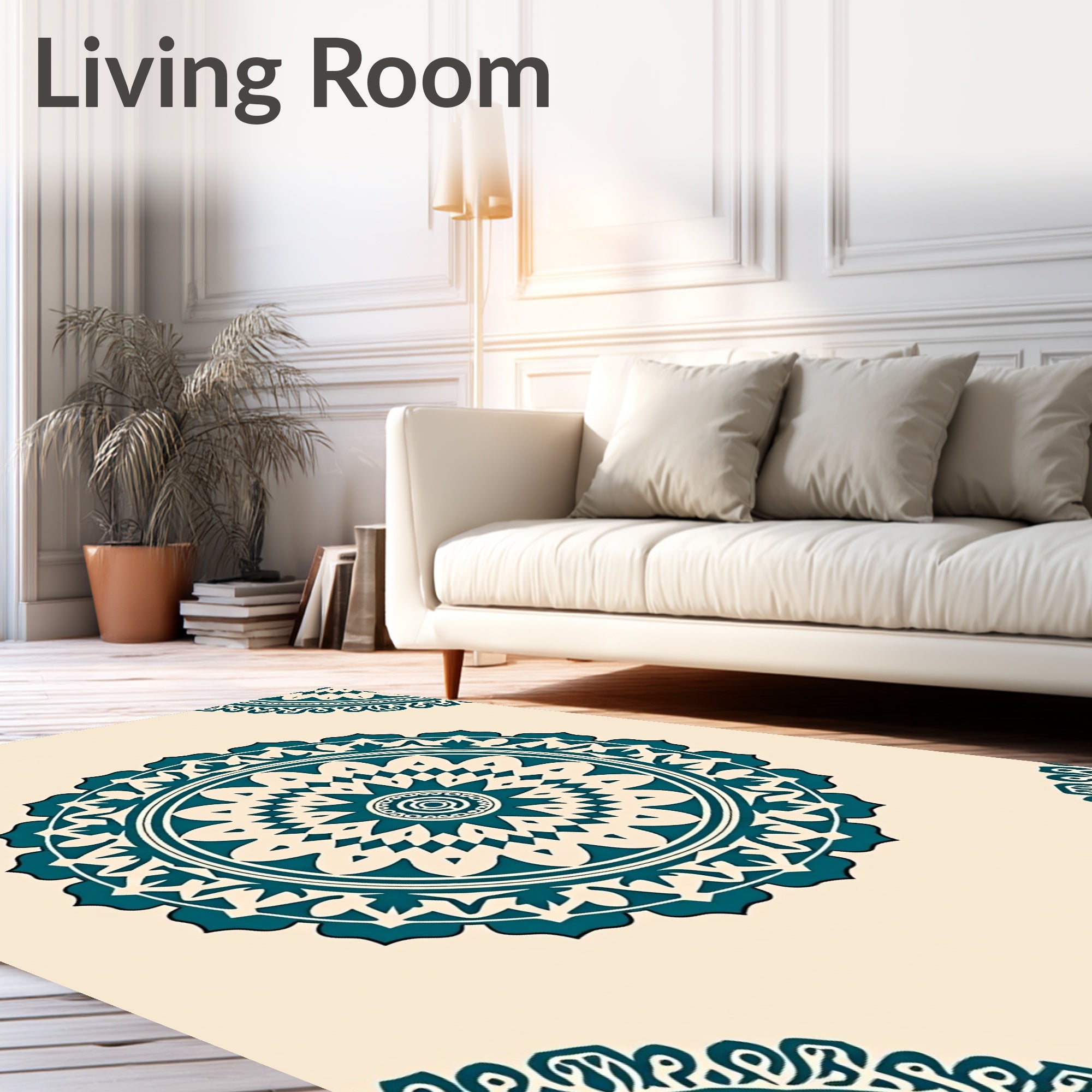 Teal Mandala Inspired Circular Ornament Rug