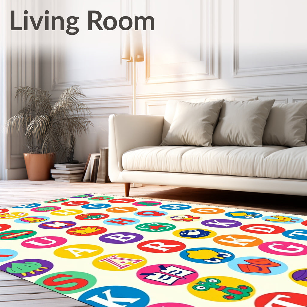 Colorful Alphabet Circles Collage Rug