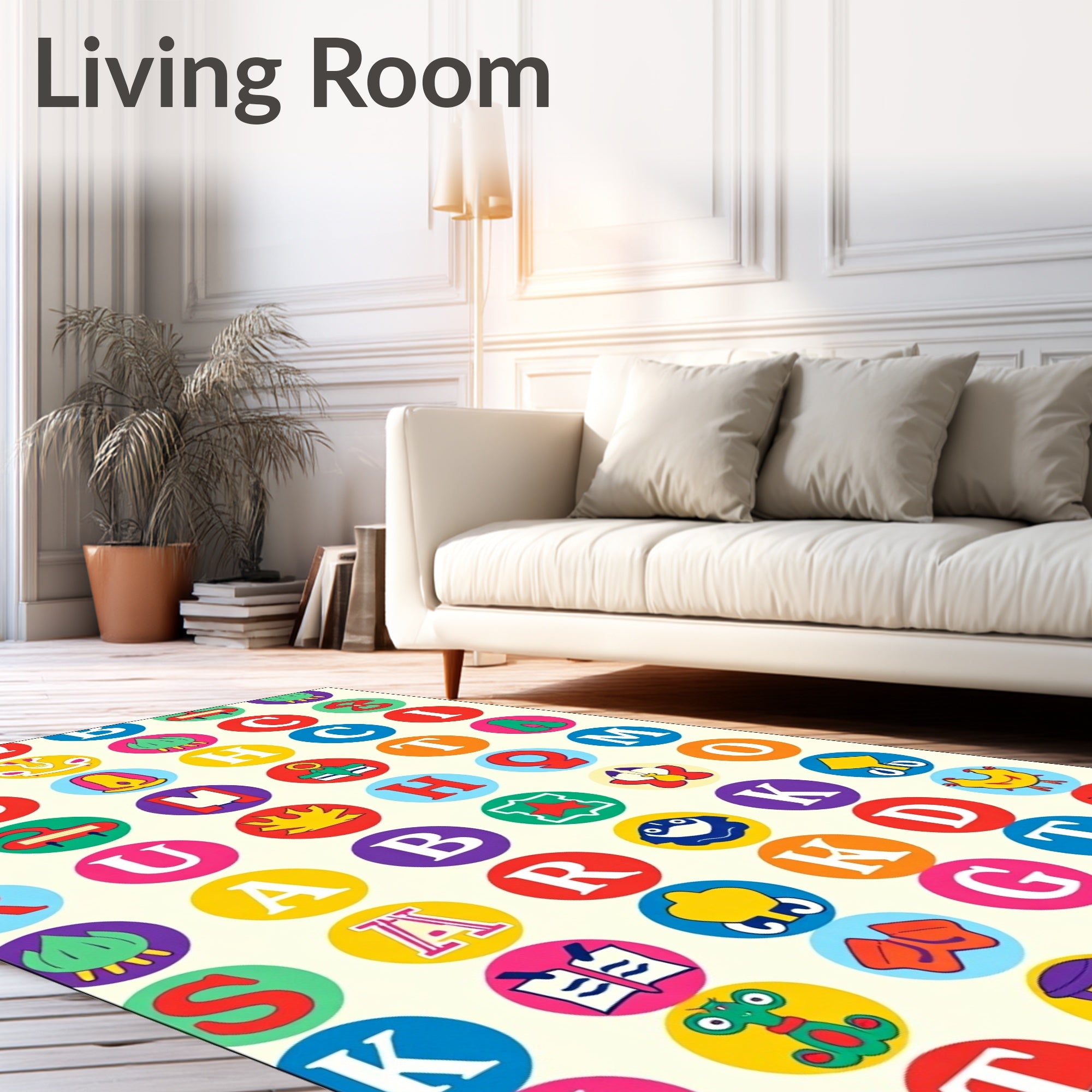 Colorful Alphabet Circles Collage Rug
