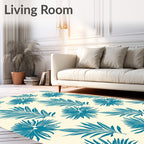 Vibrant Teal Foliage Tropical Leaves Rug