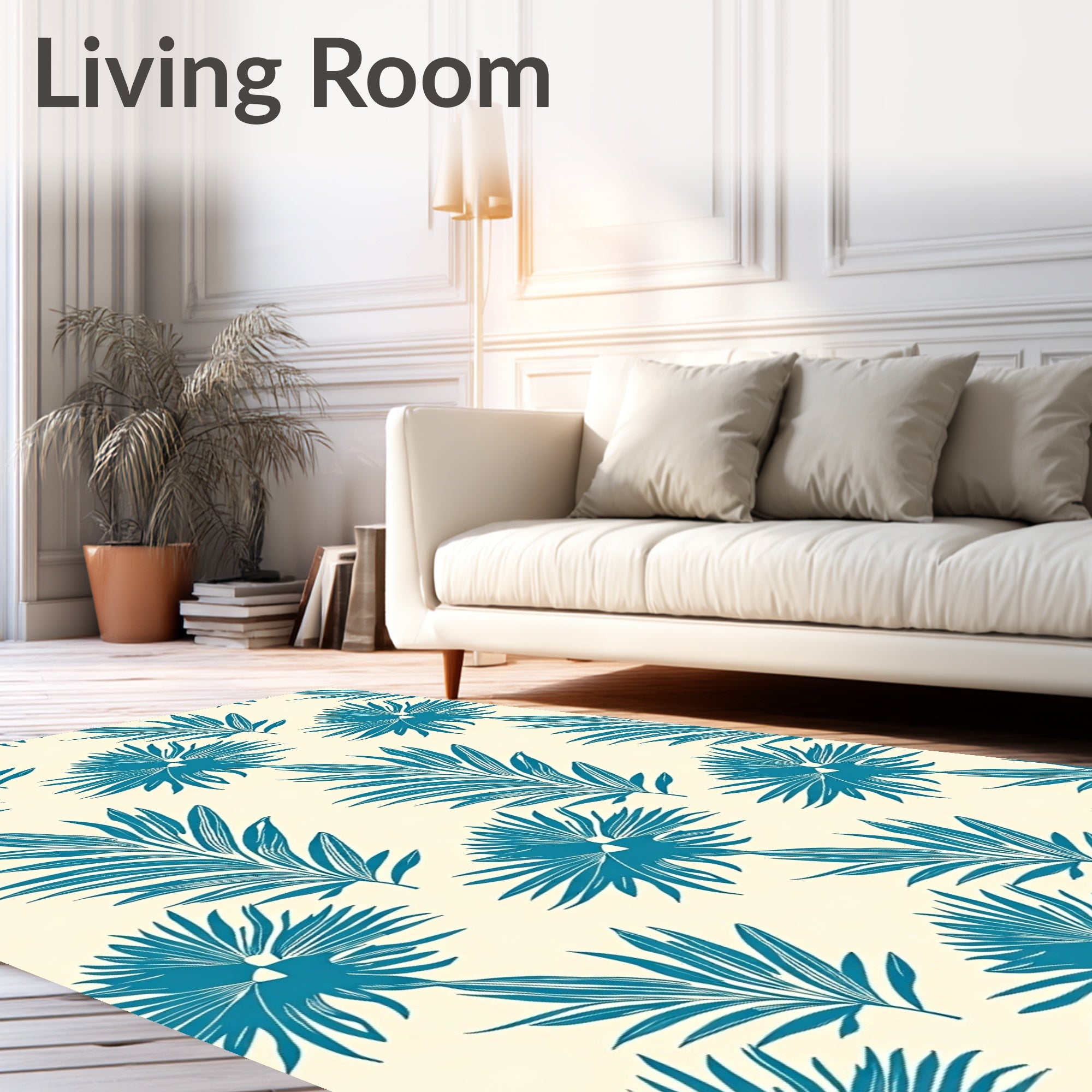 Vibrant Teal Foliage Tropical Leaves Rug