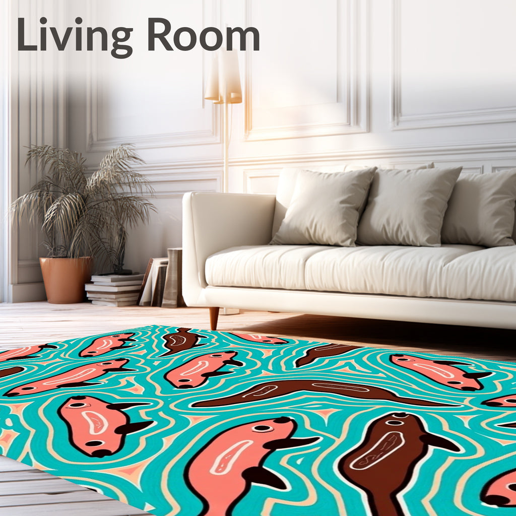 Playful Pink Seal Aqua Wave Rug