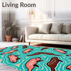 Playful Pink Seal Aqua Wave Rug