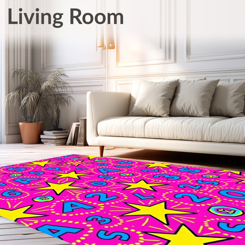 Funky Pink Star Alphabet Abstraction Rug