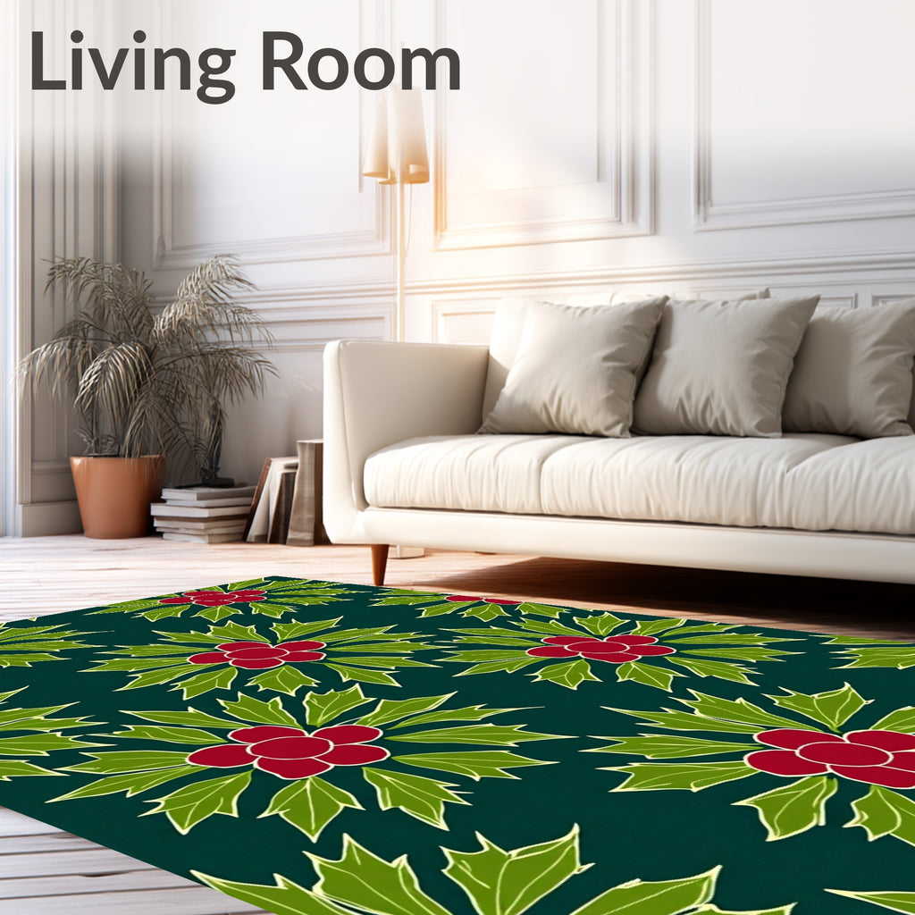 Crimson Berry Jade Leaves Repeat Rug
