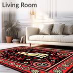 Whimsical Dog Red Black Floral Border Rug