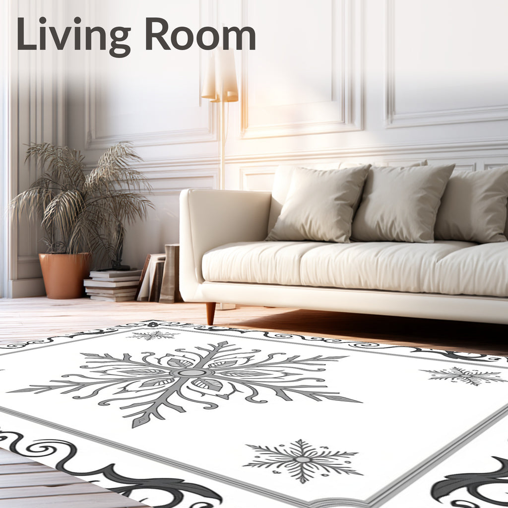 Silver Snowflake Ornate Border Rug
