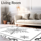 Silver Snowflake Ornate Border Rug