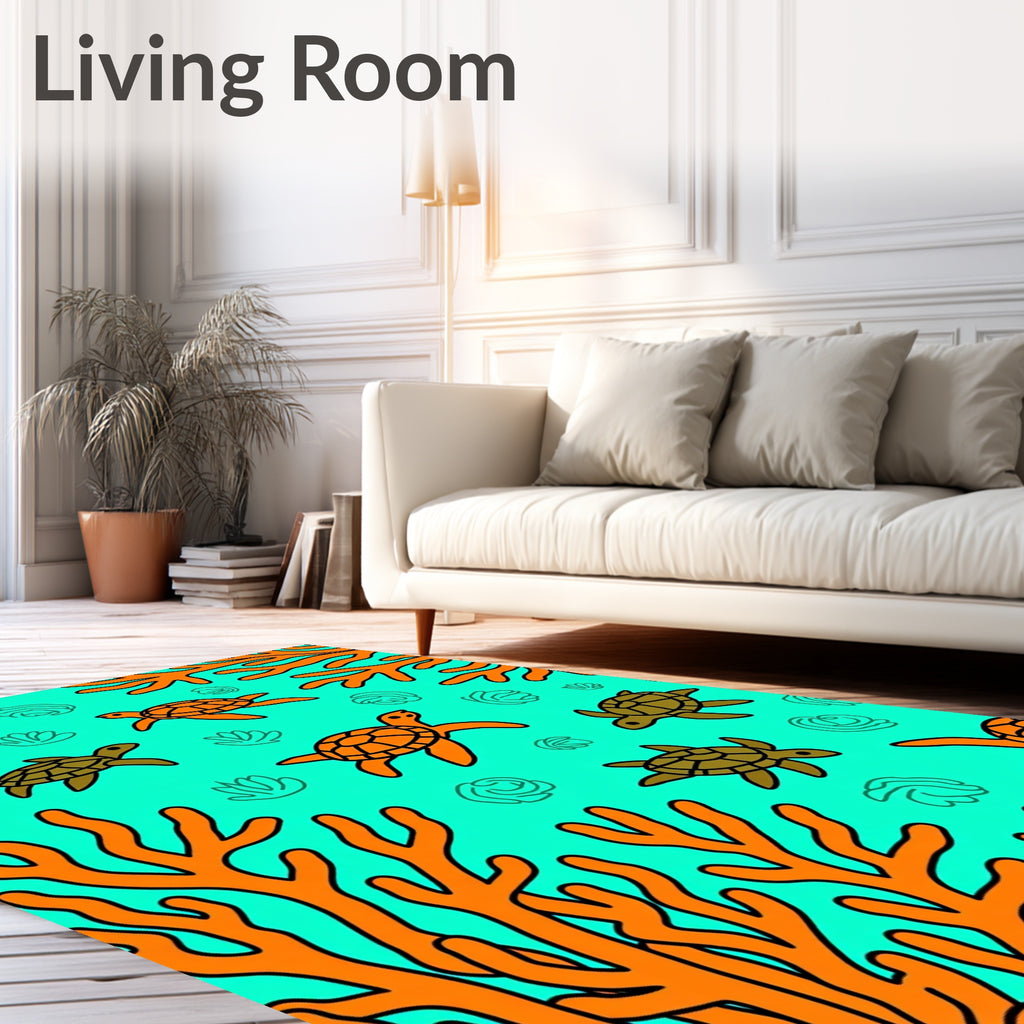 Orange Turtle Sea Coral Garden Rug