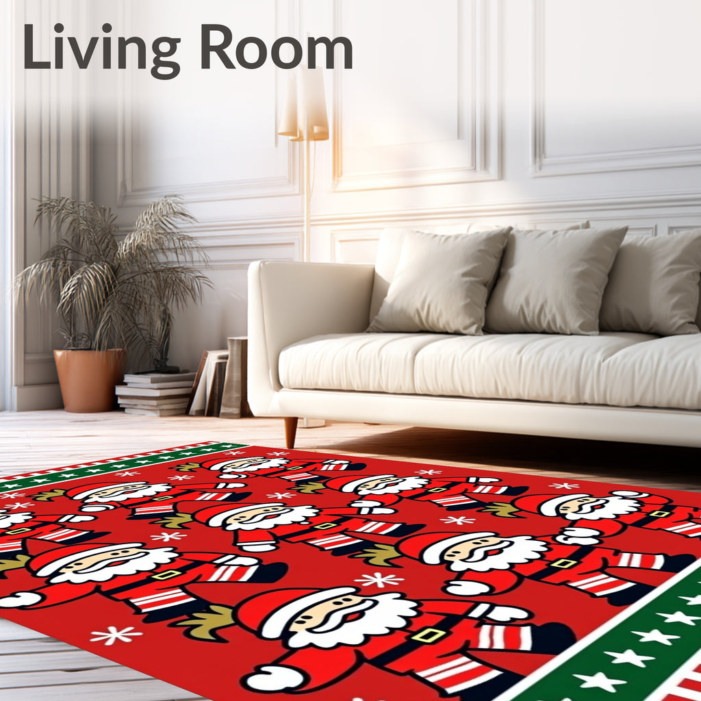 Jolly Red Santa Claus Snowflakes Rug