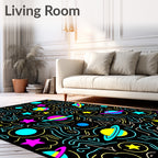 Cosmic Planets Stars Yellow Blue Pink Waves Rug