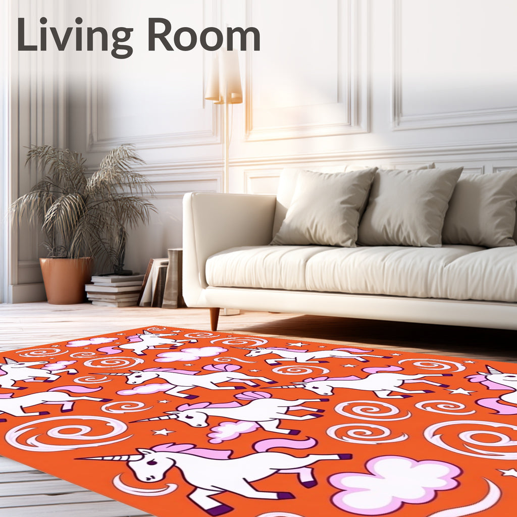 Whimsical White Unicorns Swirl Clouds Rug