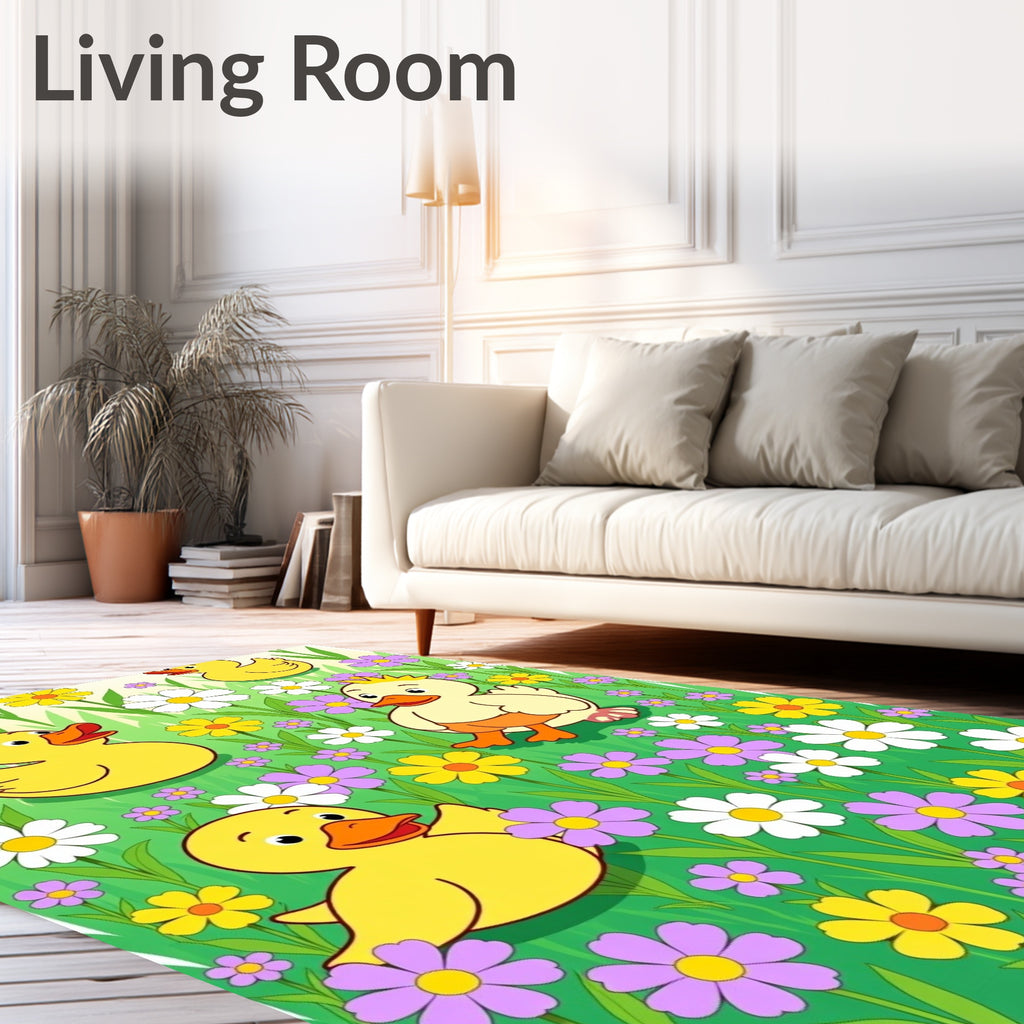 Yellow Ducklings Among Colorful Flowers Rug