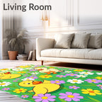 Yellow Ducklings Among Colorful Flowers Rug