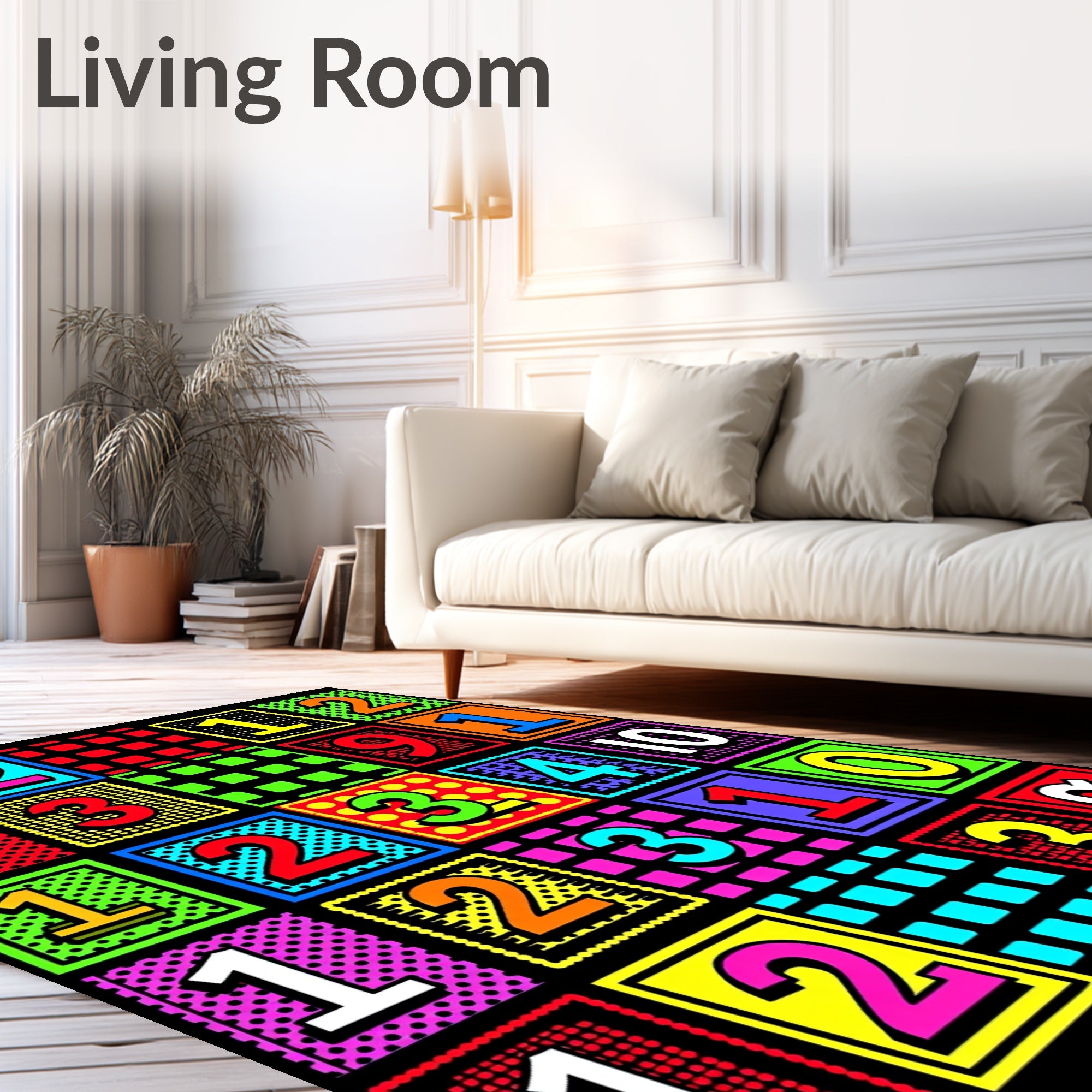 Colorful Pop Art Numbers Squares Rug