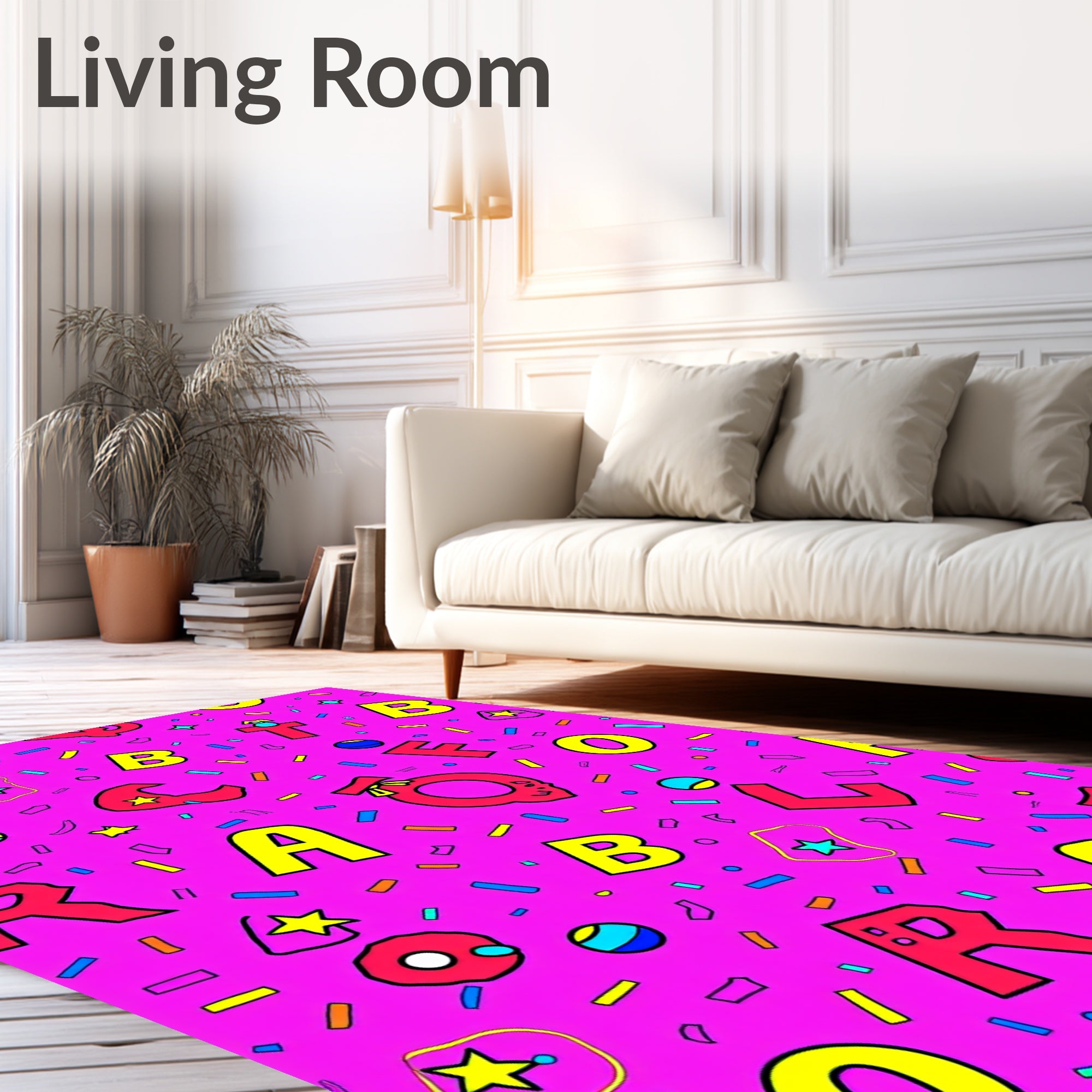 Vibrant Pink Confetti Alphabet Fun Rug