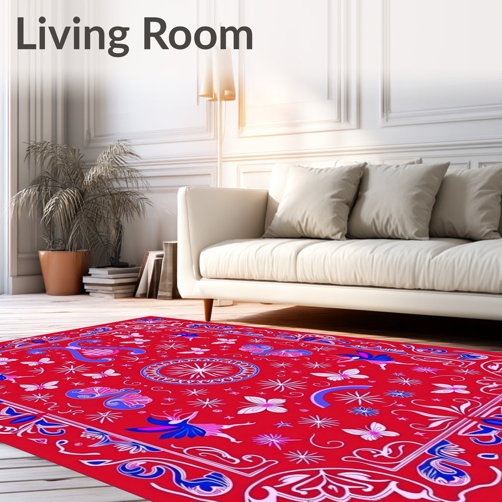Whimsical Red Fairy Butterfly Garden Rug