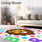 Cute Lion Alphabet Whimsical Stars Rug