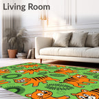 Orange Tiger Green Tropical Leaf Whimsical Rug