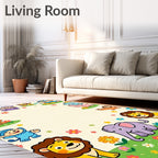 Playful Animals and Flowers Border Rug