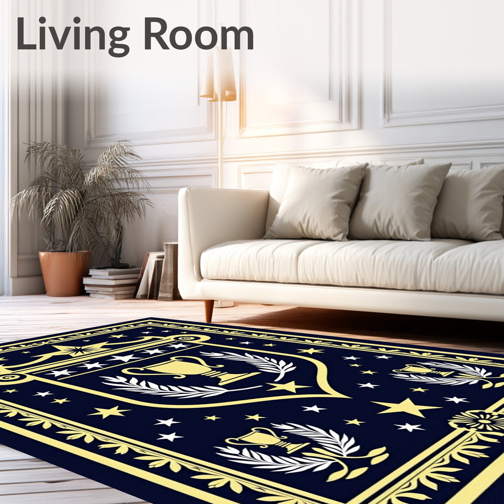 Golden Trophy Crest Navy Star Rug