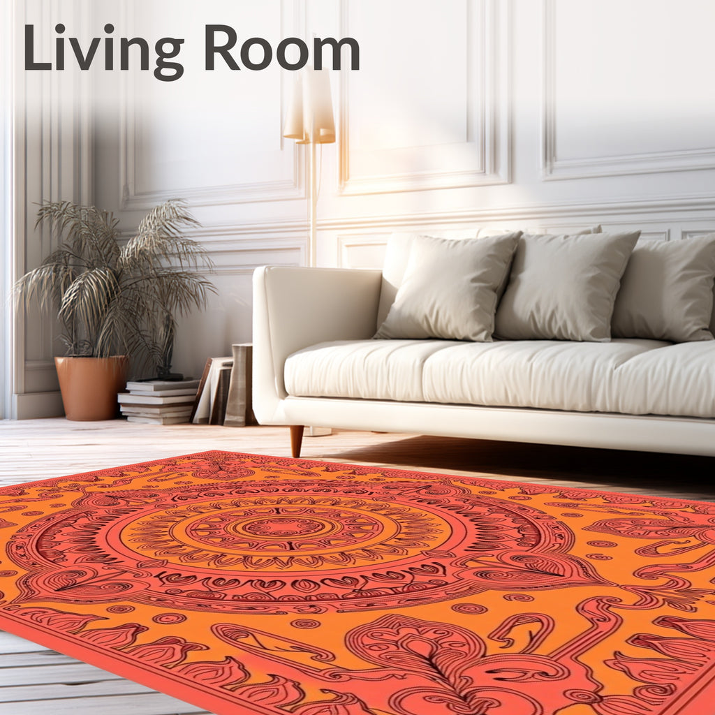 Coral Orange Intricate Mandala Rug