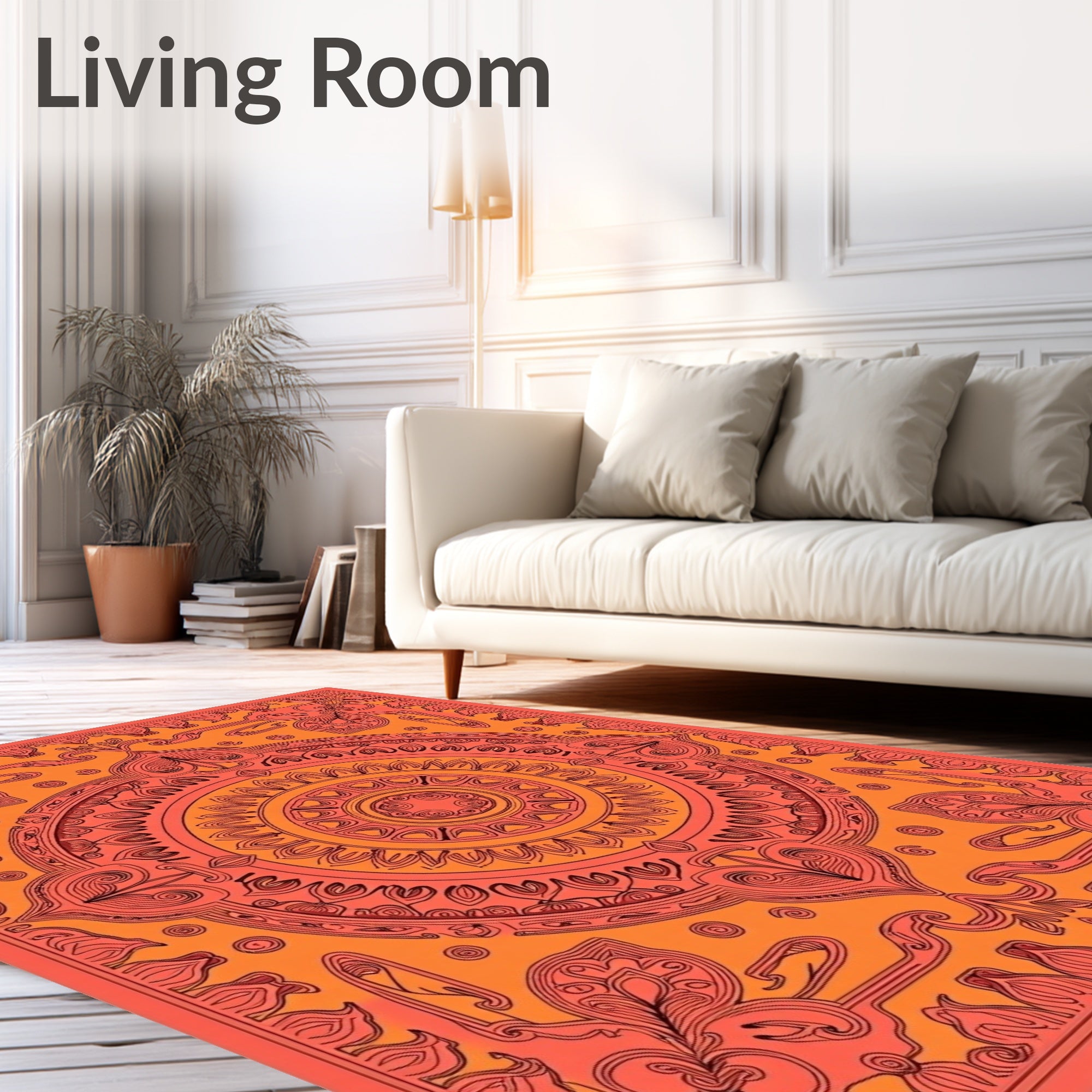 Coral Orange Intricate Mandala Rug