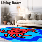 Happy Red Crab Ocean Waves Rug