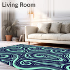 Navy Teal Swirl Abstract Line Art Rug
