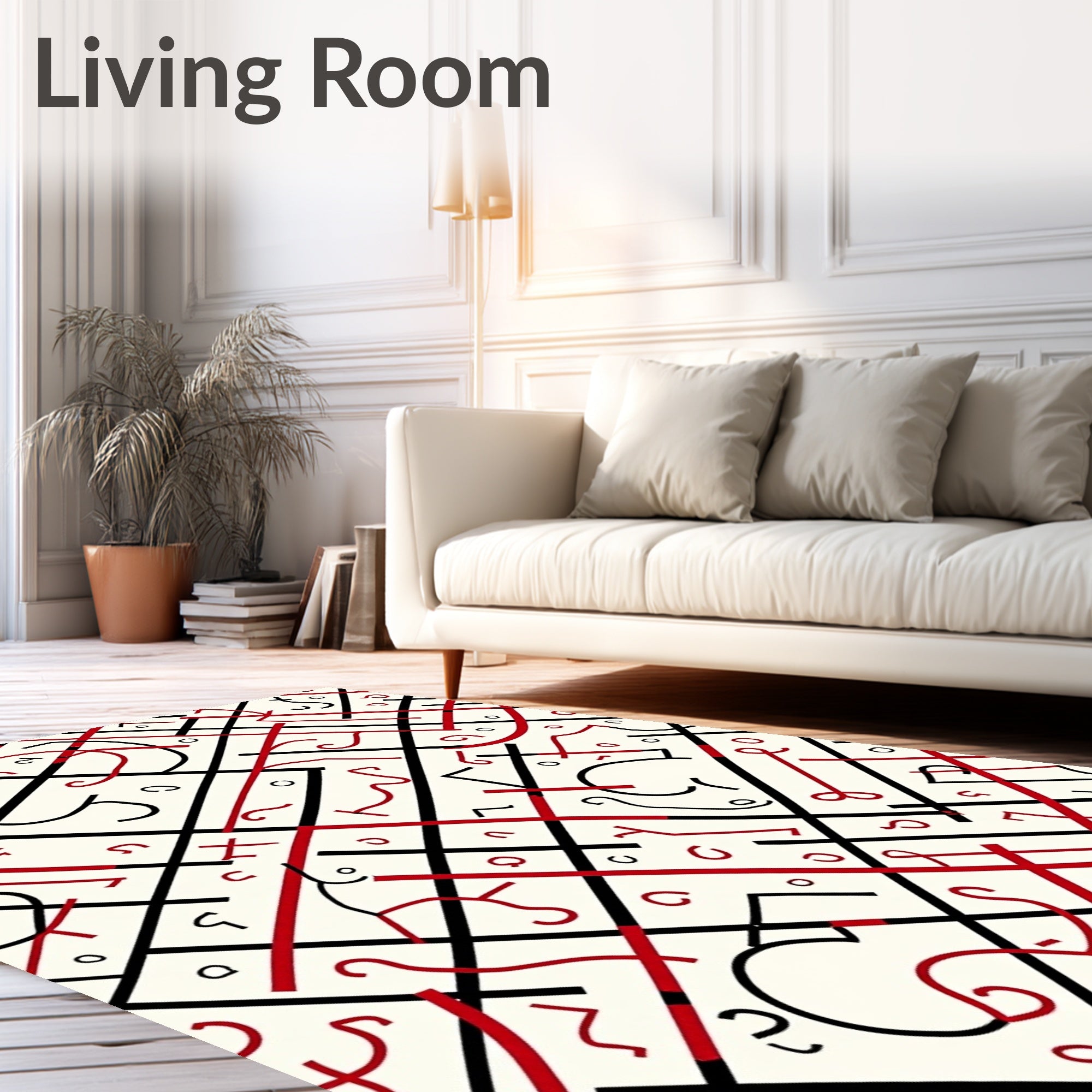 Bold Red Abstract Calligraphy Rug