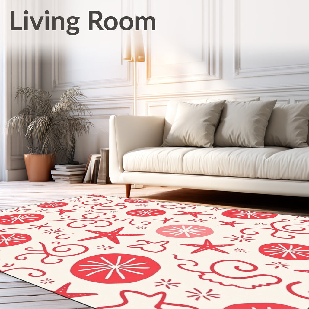 Coastal Red Starfish Sand Dollar Swirls Rug